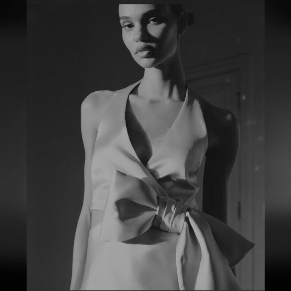 ZARA CHAMPAYNE/GOLD SATIN EFFECT HALTER TOP WITH LARGE BOW ACCENT ✨️SIZE M & L✨️ - Picture 8 of 10